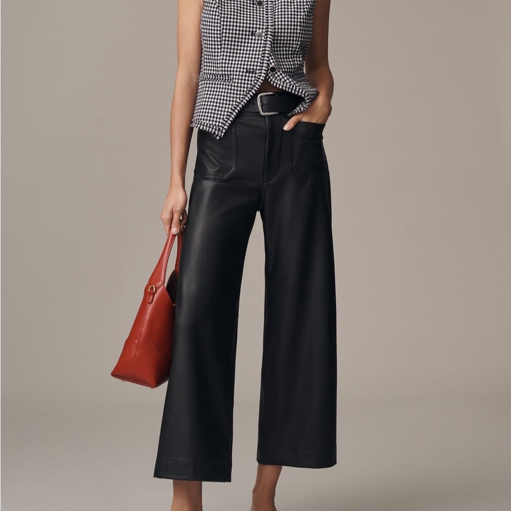 The Colette Faux-Leather Crop Wide-Leg Pants by Maeve